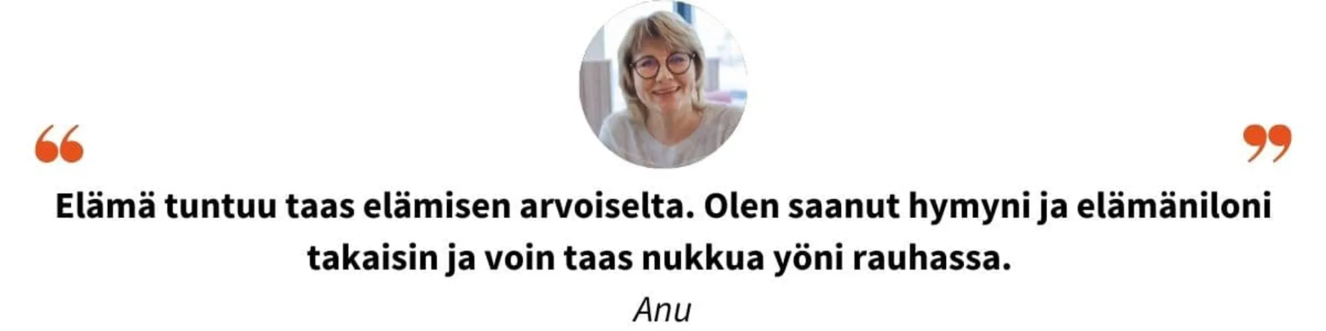 Sitaatti asiakkaamme Anun lainojen yhdistämisen kokemuksista.